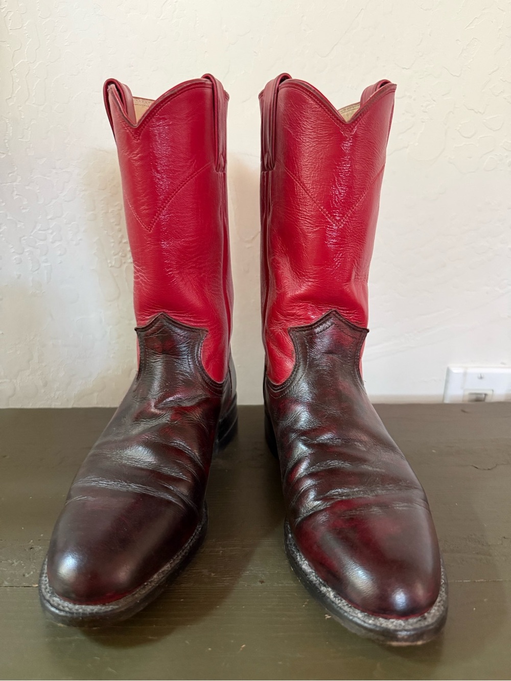 Women’s Vintage Justin Roper Two-Tone Red Western Boots Made in USA 6.5